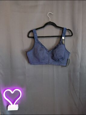 Addition Elle Lace-Trim Wireless Bra in Navy Blue 42 D Lace Fitted Everyday NWT